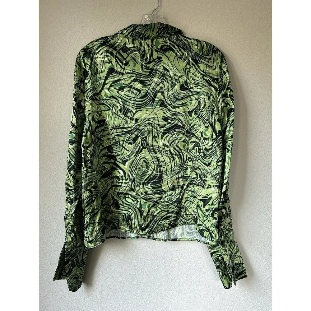 Topshop Women's Green Swirl‎ Satin Button Down Top Size 10